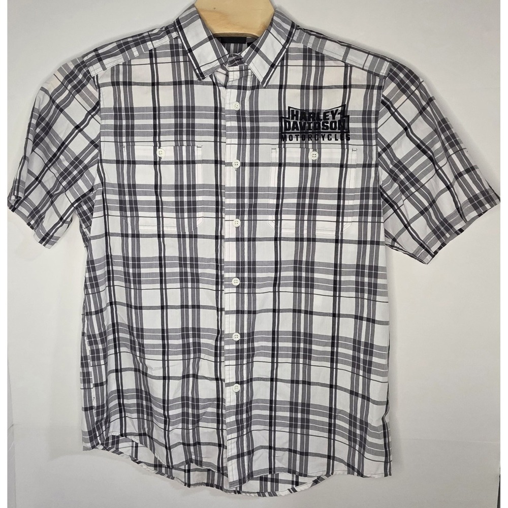 Harley Davidson Mens Size L Embroidered Short Sleeve Button Down Shirt‎ - Picture 2 of 12